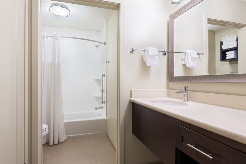 Select suites feature a tub and shower.