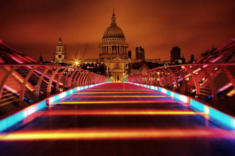 View At Night St Pauls Cathedral From Millenium Bridge